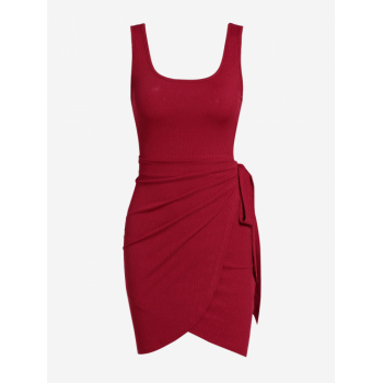 Mini Dress ZAFUL Ribbed Overlap Tied Mini Dress M Deep red