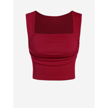 Women Tank Tops ZAFUL Ribbed Ruched Crop Tank Top L Deep red