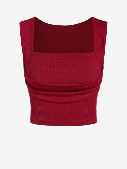 Women Tank Tops ZAFUL Ribbed Ruched Crop Tank Top L Deep red