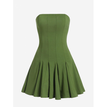 Casual Strapless Mini Godet Pleated Vegas Dress L Green