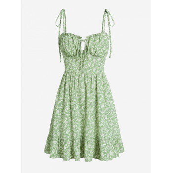 Mini Dress ZAFUL Cami Ditsy Floral Tie Shoulder Bustier Frilled Mini Dress L Light green