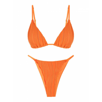 ZAFUL Textured Triangle String Bikini Swimwear M Orange