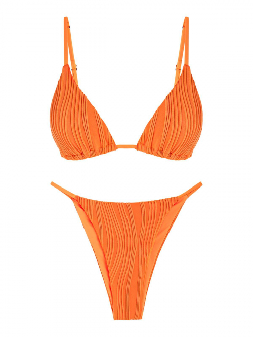 ZAFUL Textured Triangle String Bikini Swimwear M Orange