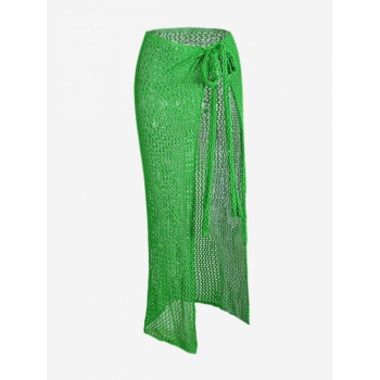 Crochet Knit Tie Side Sarong-style Beach Cover Up Skirt M Green