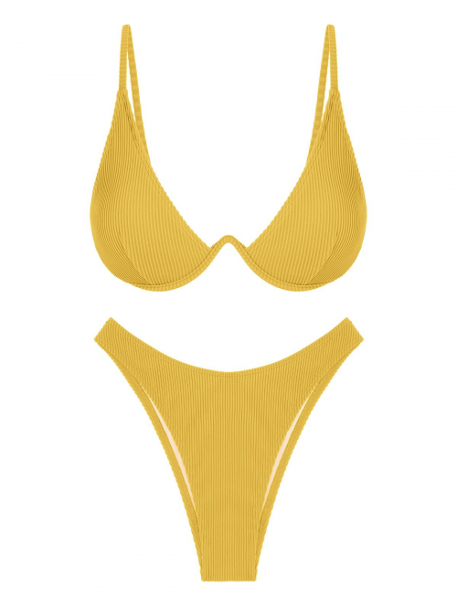 ZAFUL Textured Monowire High Leg Bikini Swimwear S Deep yellow