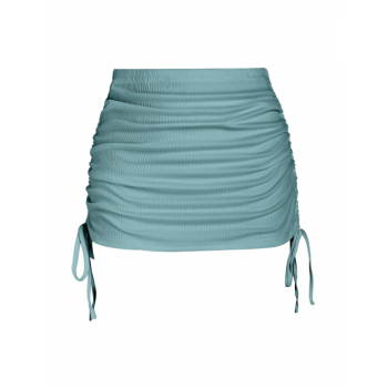 Women Beach Ribbed Cinched Side Mini Skirt Cyan opaque