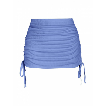 Women Beach Ribbed Cinched Side Mini Skirt Crystal blue