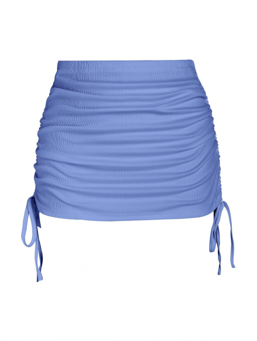 Women Beach Ribbed Cinched Side Mini Skirt Crystal blue