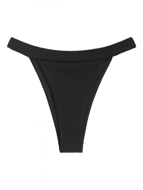 ZAFUL High Cut Textured Tanga Bikini Bottom L Black