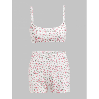 Matching Vacation Ditsy Floral Crop Cami Top and Shorts Set M White