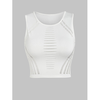 Women Tank Tops Laser Cut Out Sporty Crop Baby Tank Top M White