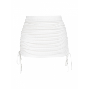 Women Beach Ribbed Cinched Side Mini Skirt White