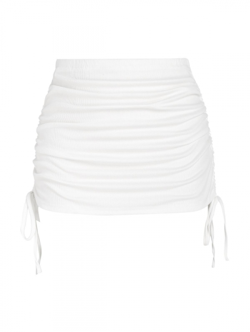 Women Beach Ribbed Cinched Side Mini Skirt White