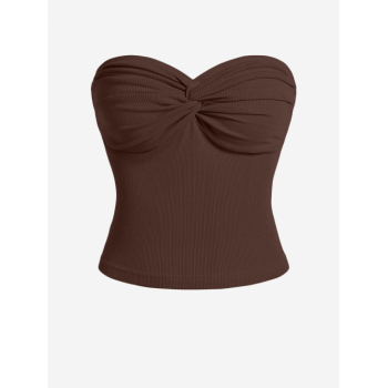 Women Tank Tops ZAFUL Strapless Ribbed Jersey Twisted Bustier Tube Top S Deep coffee