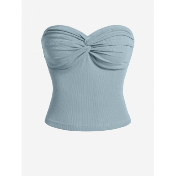 Women Tank Tops ZAFUL Strapless Ribbed Jersey Twisted Bustier Tube Top L Light blue