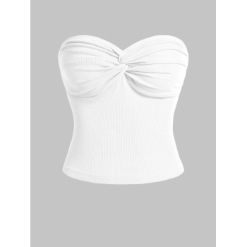 Women Tank Tops ZAFUL Strapless Ribbed Jersey Twisted Bustier Tube Top M White