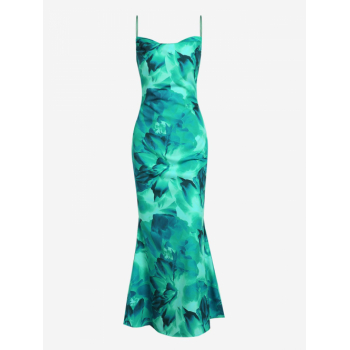 Bodycon Dress Women's Sexy Cowl Neck Spaghetti Strap Backless Floral Print Bodycon Maxi Long Party Vegas Going Out Dress L Green