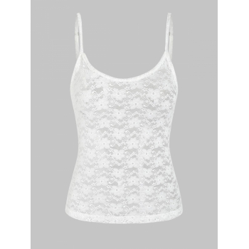 Women Tank Tops Women's Sexy Solid Color Sheer See Thru Lace Lingerie Style Layering Spaghetti Strap Cami Top L White