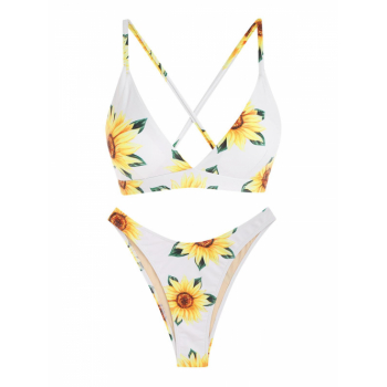 ZAFUL Sunflower Criss Cross Bikini Swimwear M Yellow