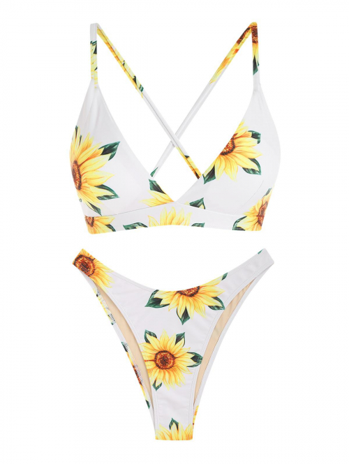 ZAFUL Sunflower Criss Cross Bikini Swimwear M Yellow