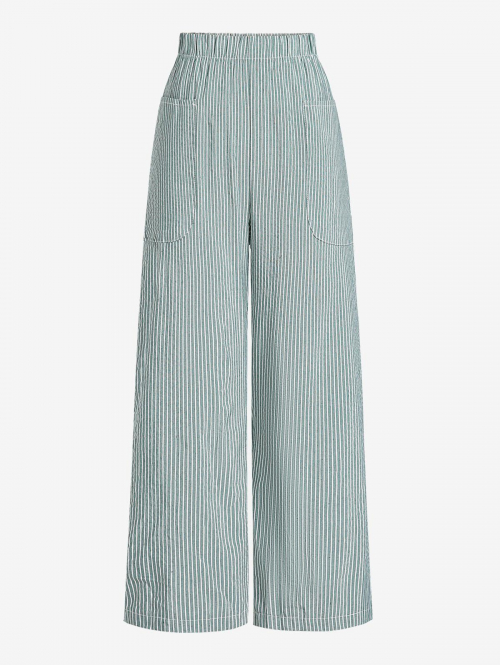 Pinstriped Pocket Wide Leg Pants Xl Light green