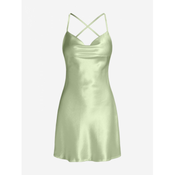 Mini Dress Cowl Front Criss Cross Mini Party Dress M Light green