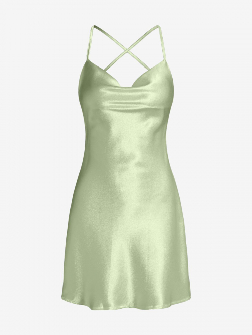 Mini Dress Cowl Front Criss Cross Mini Party Dress M Light green