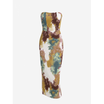 Mini Dress ZAFUL Tie Dye Bandeau Corset Style Midi Pencil Dress M Coffee