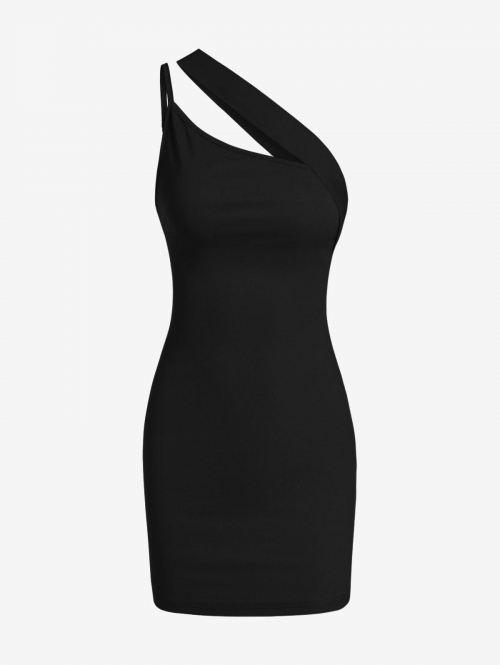 Bodycon Dress Skew Collar Cut Out Mini Bodycon Dress L Black