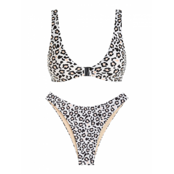 ZAFUL Front Closure High Leg Leopard Bikini Swimwear L