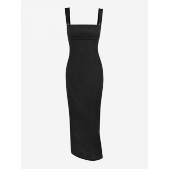 Bodycon Dress Ribbed Underbust Design Long Slinky Vegas Dress L Black