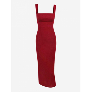 Bodycon Dress Ribbed Underbust Design Long Slinky Vegas Dress S Red