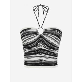 Women Tank Tops Striped Knitted Halter Ruched Tank Top Black