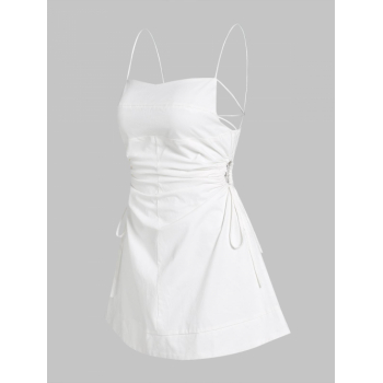 Casual Solid Color Cinched Side Zip Back Mini Dress S White