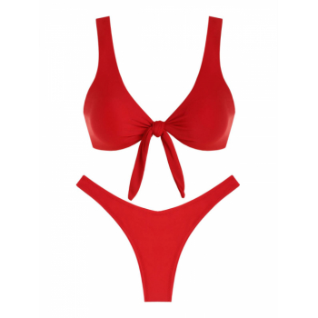 Scrunch Butt Knotted Thong Bikini M Red