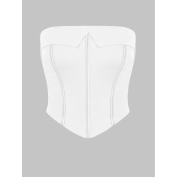 Women Tank Tops Overlay Layered Boning Corset-style Strapless Tube Top S White