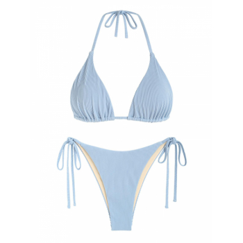 Textured String Bikini Set L Light blue