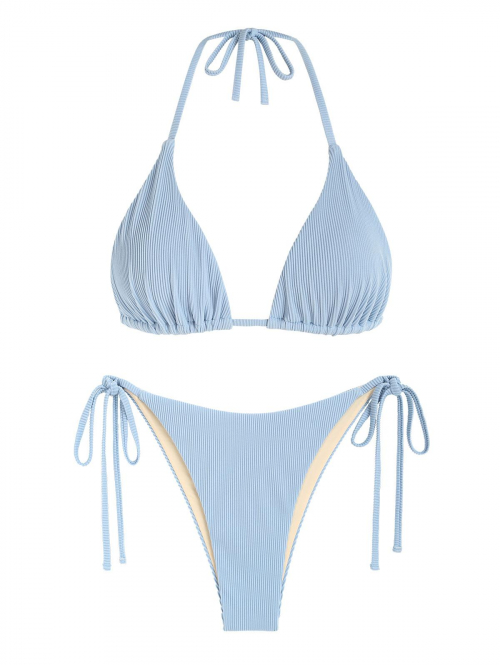 Textured String Bikini Set L Light blue