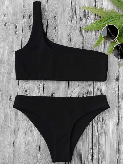 One Shoulder Bikini Set L Black