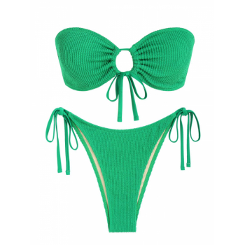 ZAFUL Crinkle Tie Side Bandeau Bikini Swimwear L Green