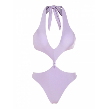 ZAFUL Cross Keyhole Cutout Knot One-piece Swimsuit S Light purple