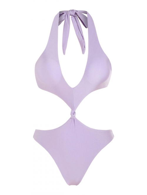 ZAFUL Cross Keyhole Cutout Knot One-piece Swimsuit S Light purple