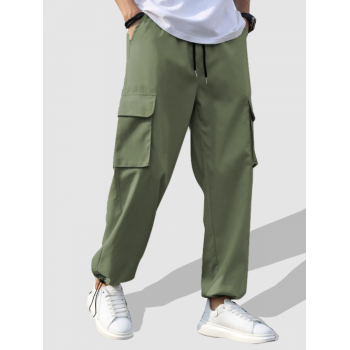 ZAFUL Men's Flap Pockets Drawstring Ankle Cargo Pants L Green