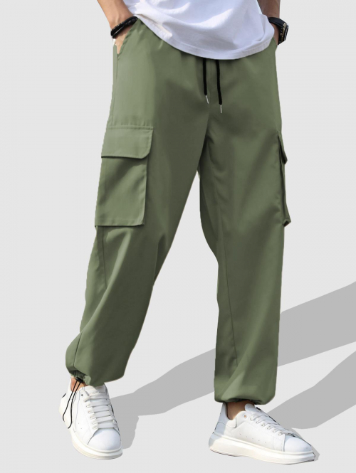 ZAFUL Men's Flap Pockets Drawstring Ankle Cargo Pants L Green