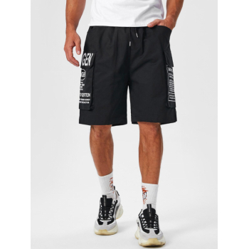 ZAFUL Letter Pattern Multi-pockets Design Drawstring Cargo Shorts L Black