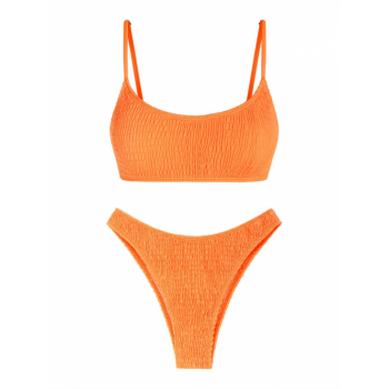 ZAFUL Tank Style Shirred Smocked High Leg Cheeky Bikini Swimwear M Orange