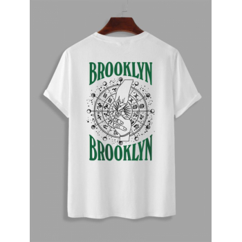 ZAFUL Men's BROOKLYN Gesture Horoscope Graphic Printed Short Sleeve T-shirt L White