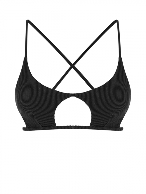 ZAFUL Textured Criss Cross Star Shaped Bikini Top M Black