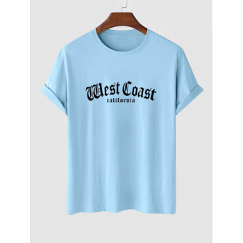 ZAFUL Men's Letter West Coast California Graphic Printed Short Sleeve T-shirt L Light blue