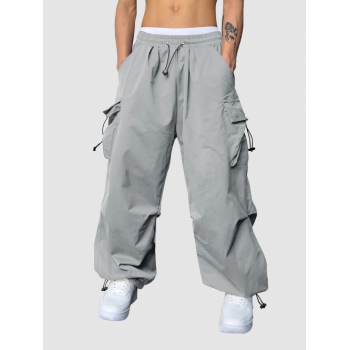 ZAFUL Men's ZAFUL Loose Fit Drawstring Pocket Design Beam Feet Parachute Cargo Pants L Light gray